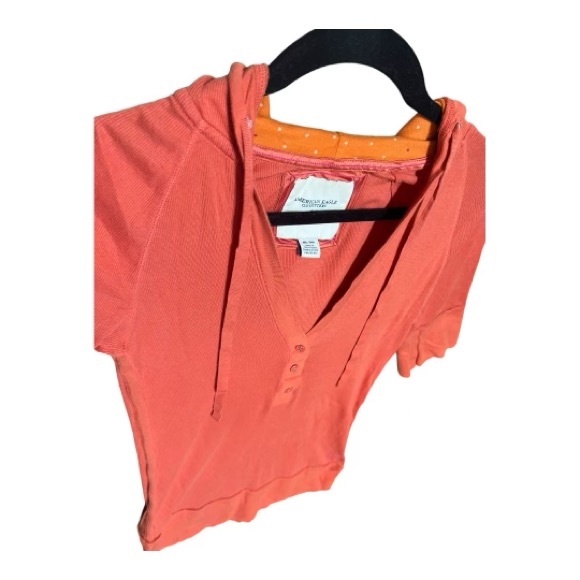 American Eagle Outfitters Medium Orange 3/4 length light hoodie button-up vneck - Picture 2 of 7